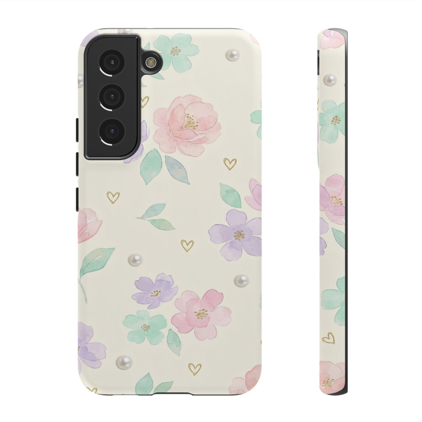 Pastel Floral Phone Case – Coquette Watercolor Flower Hearts Tough Case (iPhone, Samsung, Pixel)
