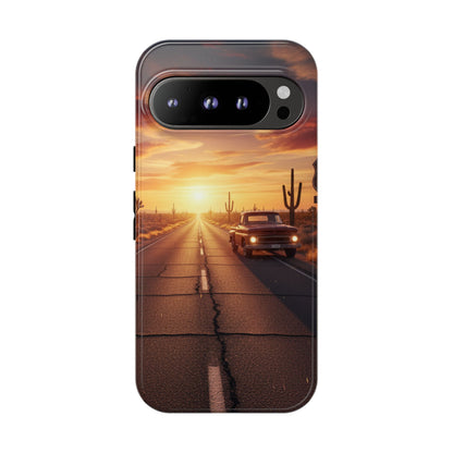 Route 66 Sunset Desert Highway Phone Case – Road Trip Travel Aesthetic Tough Case