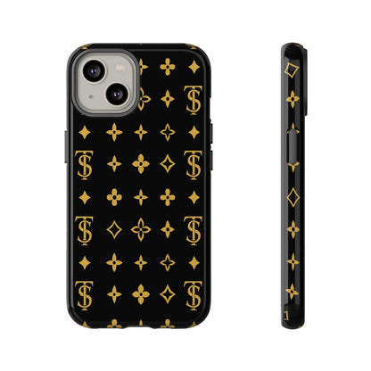 Gold Monogram Pattern Tough Phone Case | Black & Gold Luxury Design for Iphone, Samsung Galaxy and Pixel