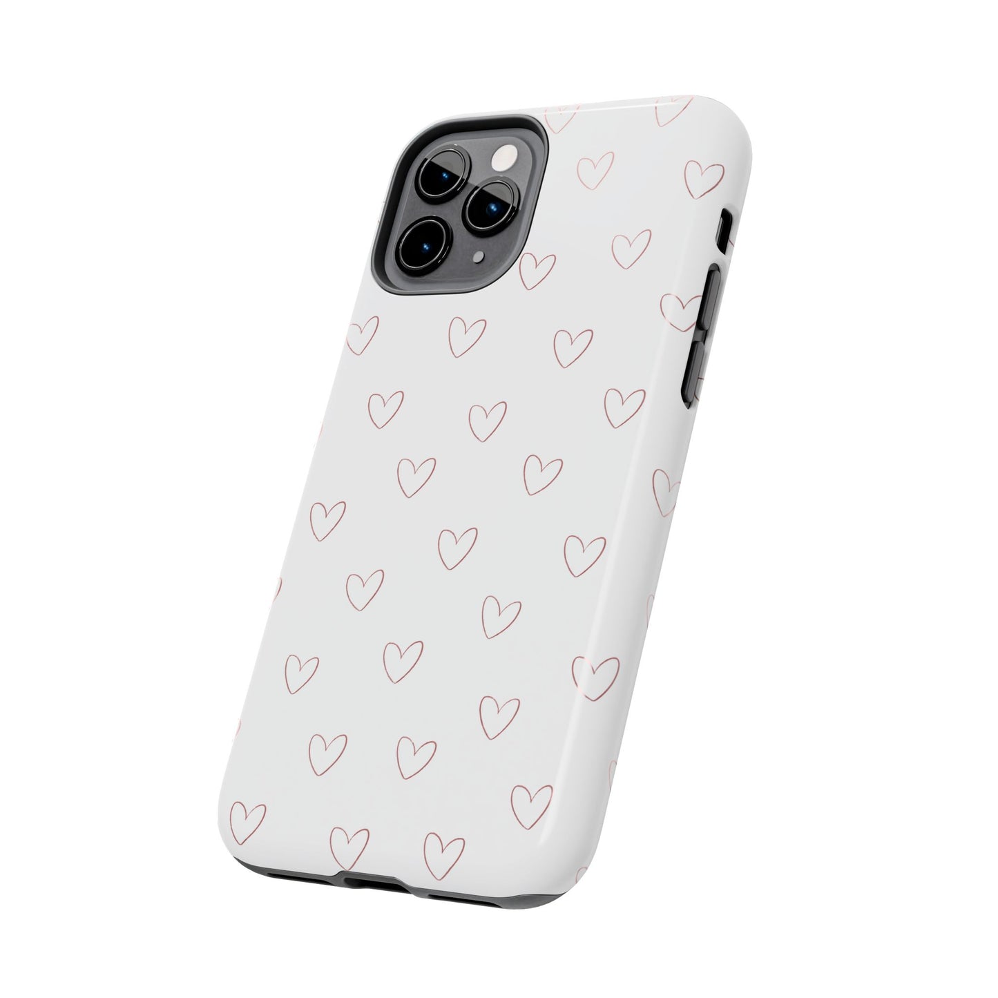Hand-Drawn Hearts Tough Phone Case | Minimal Pink Heart Pattern