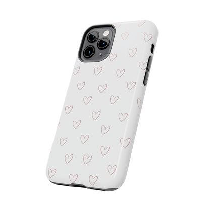 Hand-Drawn Hearts Tough Phone Case | Minimal Pink Heart Pattern