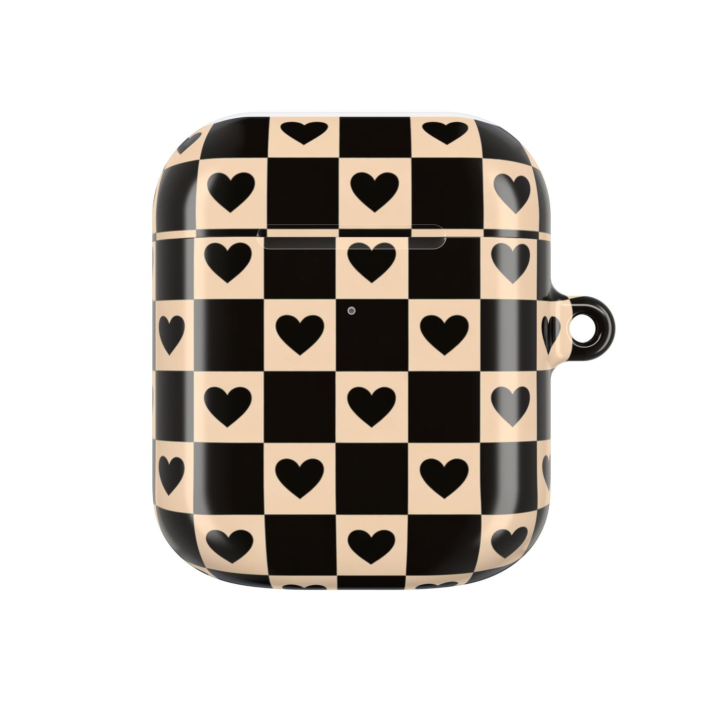 Checkerboard Heart AirPod Case — Retro Black & Beige Protective Cover
