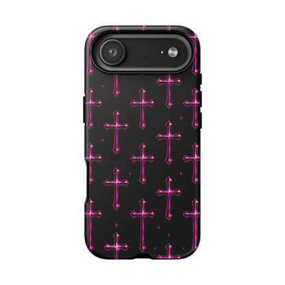 Neon Pink Cross Pattern Phone Case | Tough Protective Case for Iphone, Samsung Galaxy and Pixel
