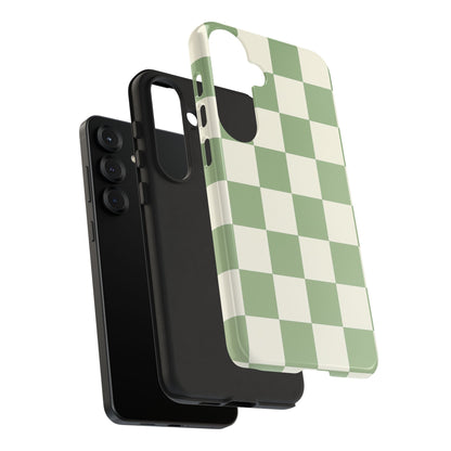 Sage Green Checkerboard Phone Case | Minimal Aesthetic Checkered iPhone & Samsung Tough Case