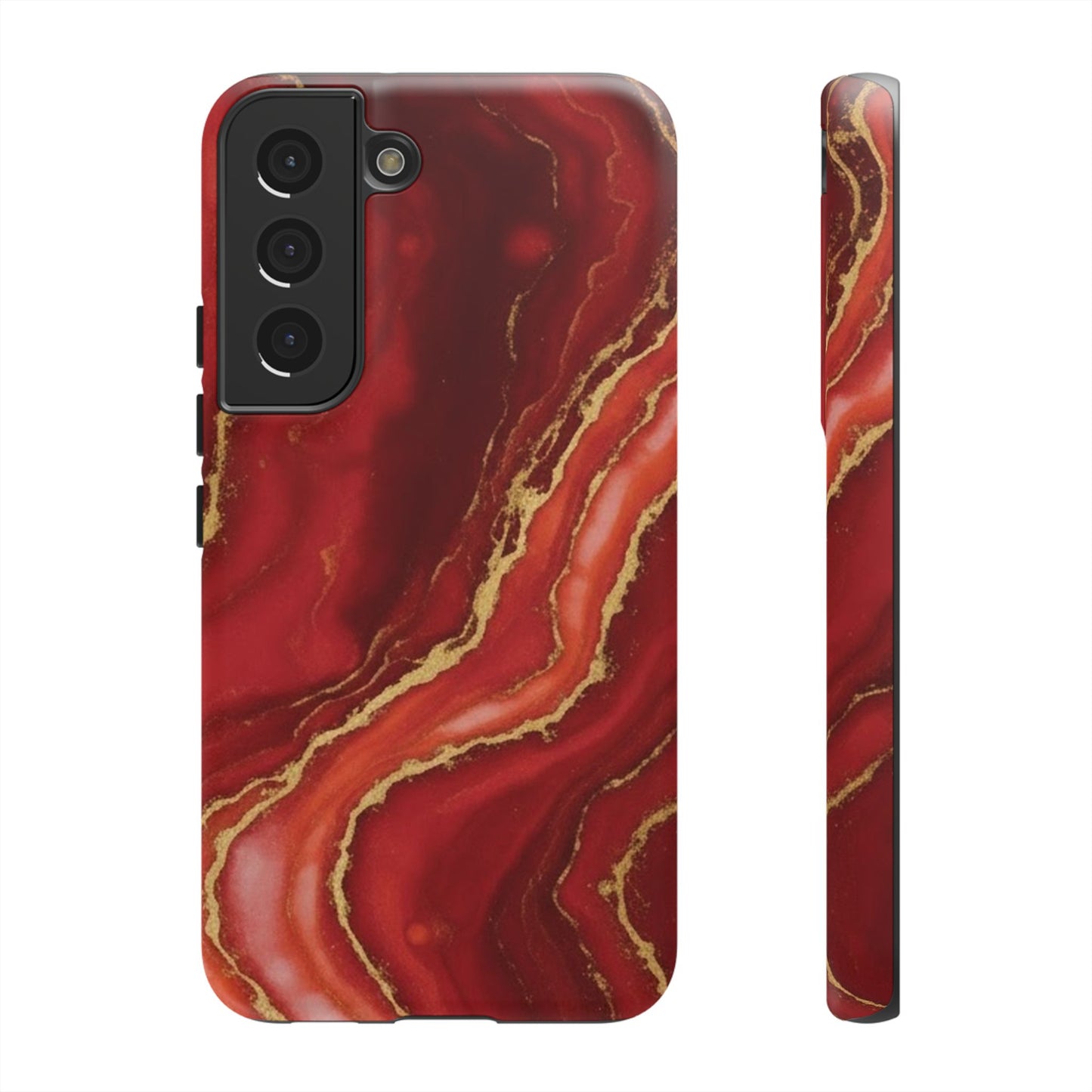 Red Agate Marble Phone Case – Gold Vein Luxury Stone Tough Case (iPhone, Samsung, Pixel)
