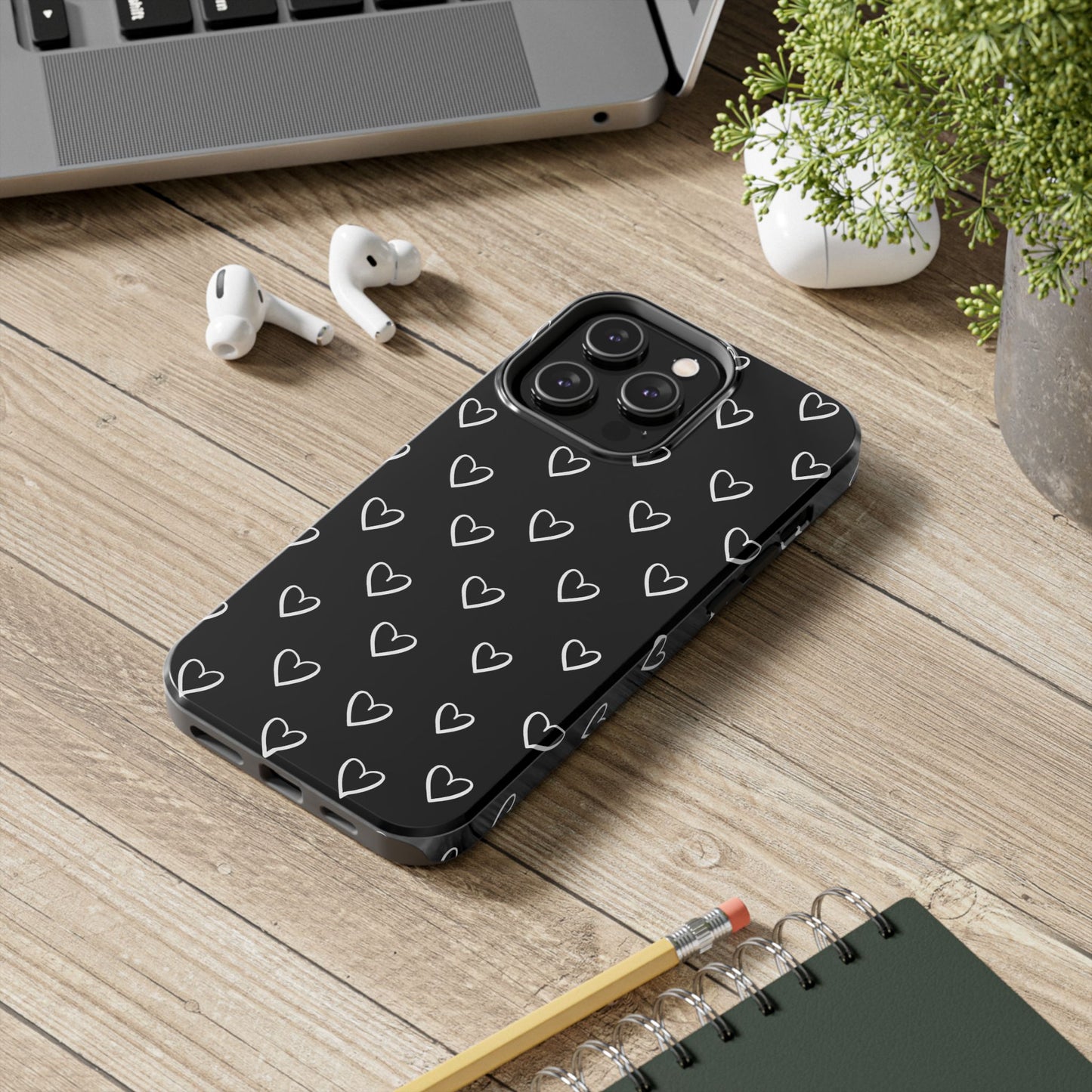 Doodle Heart Phone Case – Minimal Black & White Heart Pattern | Tough Protective Case