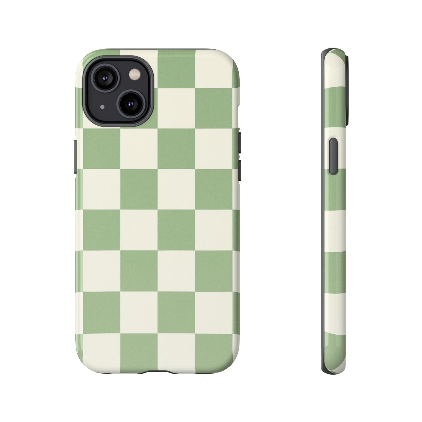 Sage Green Checkerboard Phone Case | Minimal Aesthetic Checkered iPhone & Samsung Tough Case