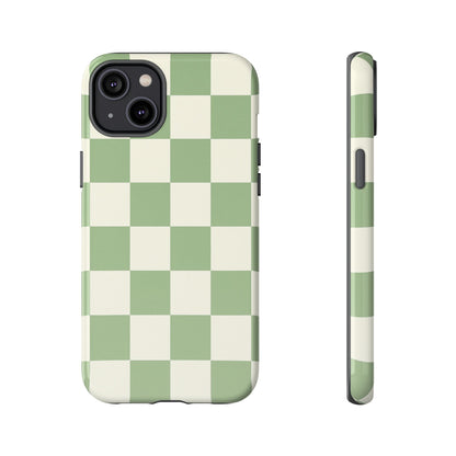 Sage Green Checkerboard Phone Case | Minimal Aesthetic Checkered iPhone & Samsung Tough Case
