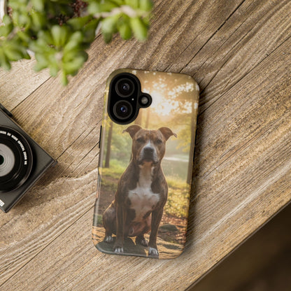 Pitbull Portrait Phone Case | Dog Lover Tough Case, Sunset Forest
