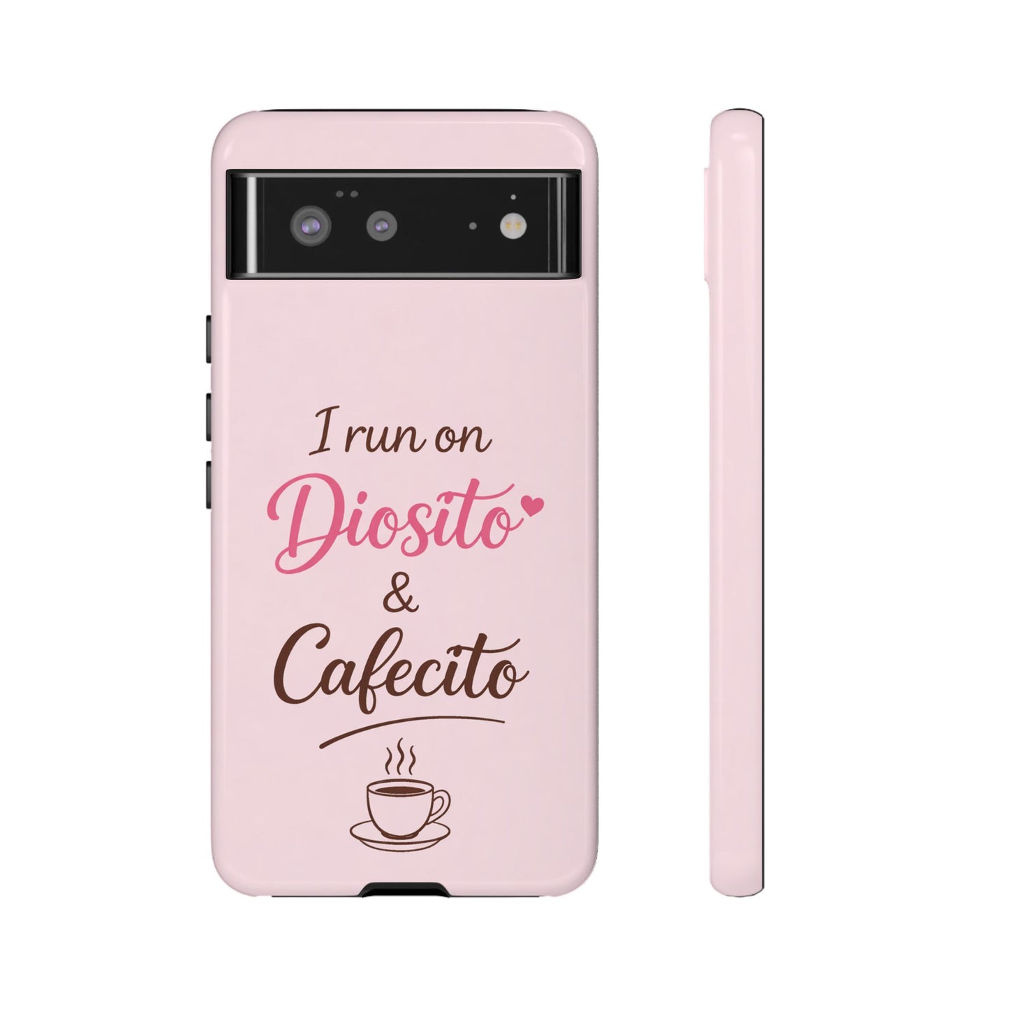 I Run on Diosito y Cafecito Phone Case, Pink Aesthetic Latina Faith Coffee Case, Girly Protective iPhone Samsung Cover