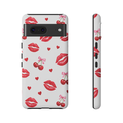 Red Lips & Cherry Phone Case – Y2K Retro Aesthetic Tough Cover