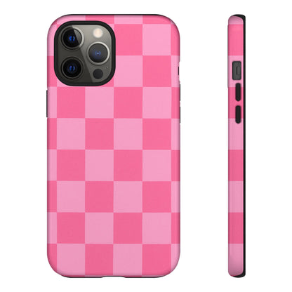 Pink Checkerboard Phone Case – Cute Aesthetic Tough Case for iPhone & Samsung