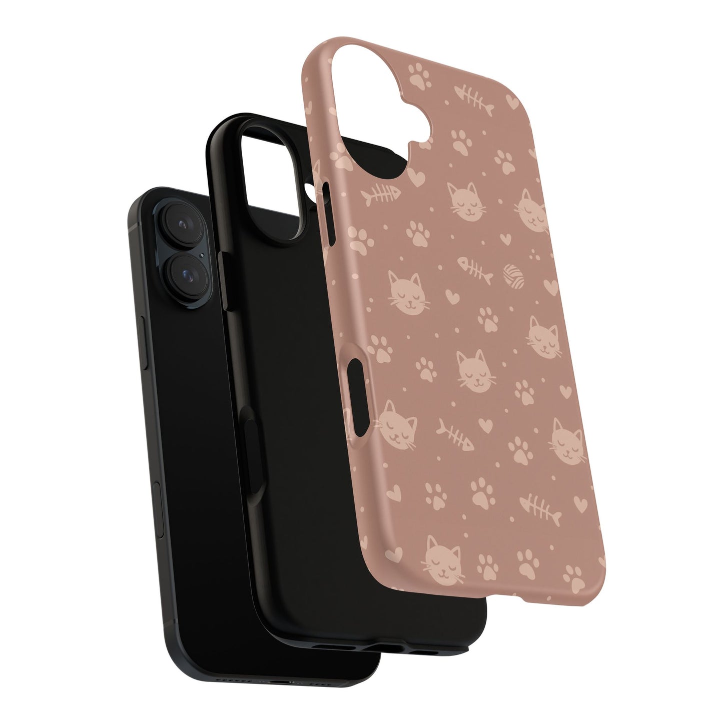 Cute Cat Pattern Phone Case | Paw Prints, Fishbone & Yarn Design Tough Case