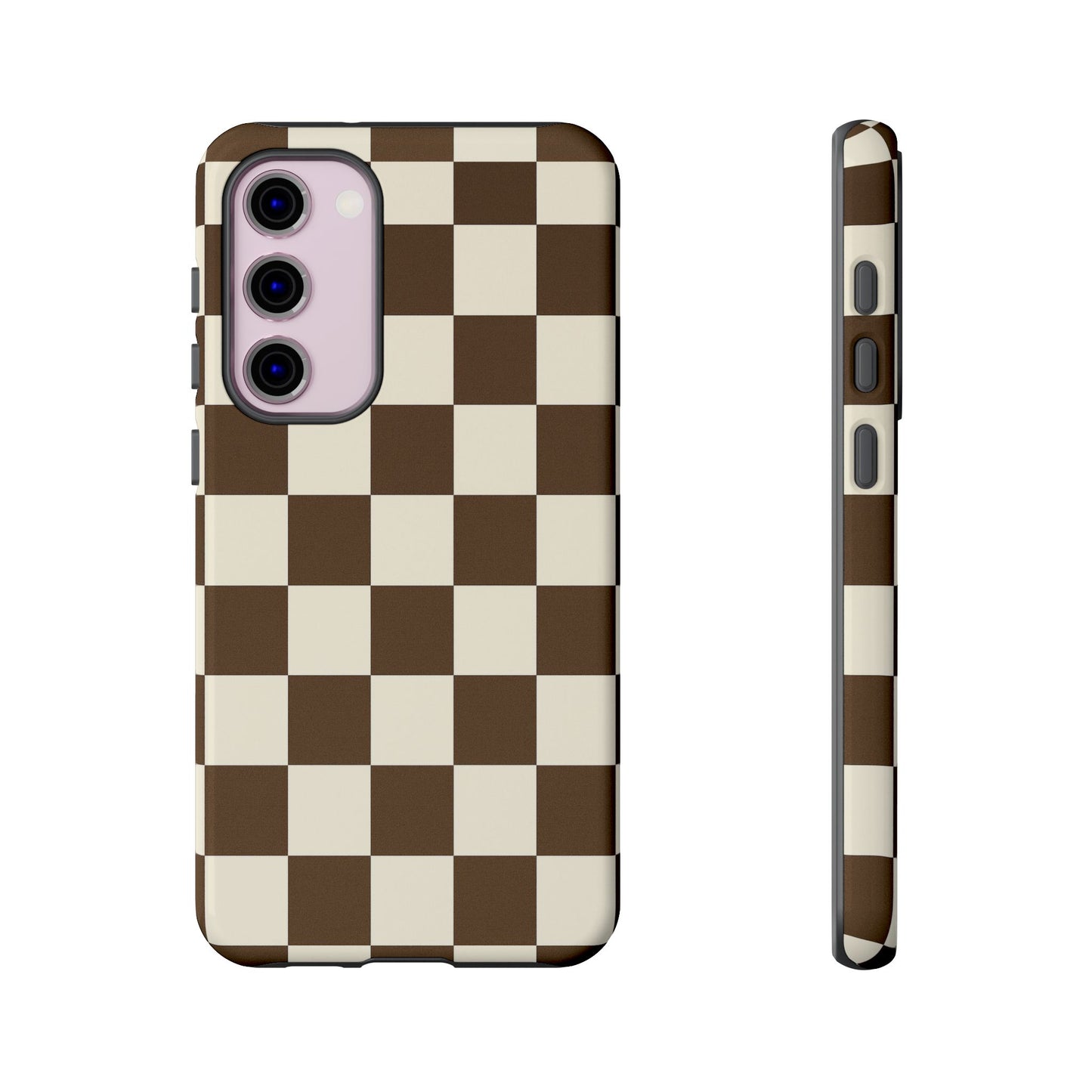 Mocha Checkerboard Phone Case | Neutral Aesthetic Checkered iPhone & Samsung Tough Case