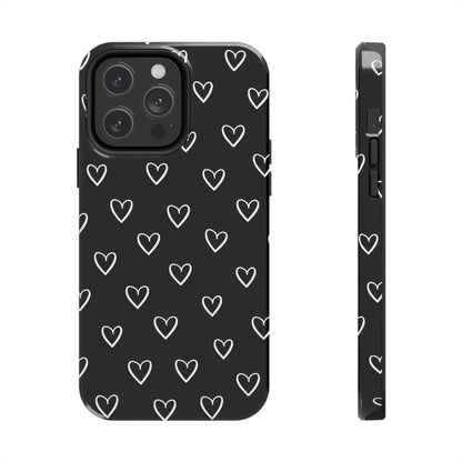 Doodle Heart Phone Case – Minimal Black & White Heart Pattern | Tough Protective Case