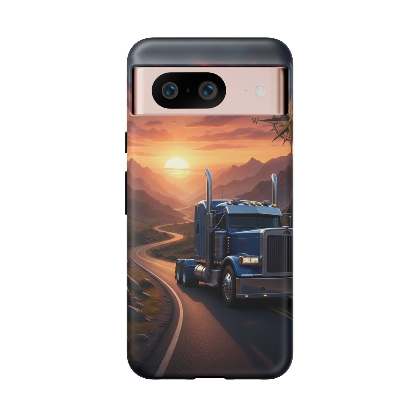 Semi Truck Sunset Phone Case | Trucker Gift | Diesel Truck Highway Road iPhone & Samsung Tough Protective Case