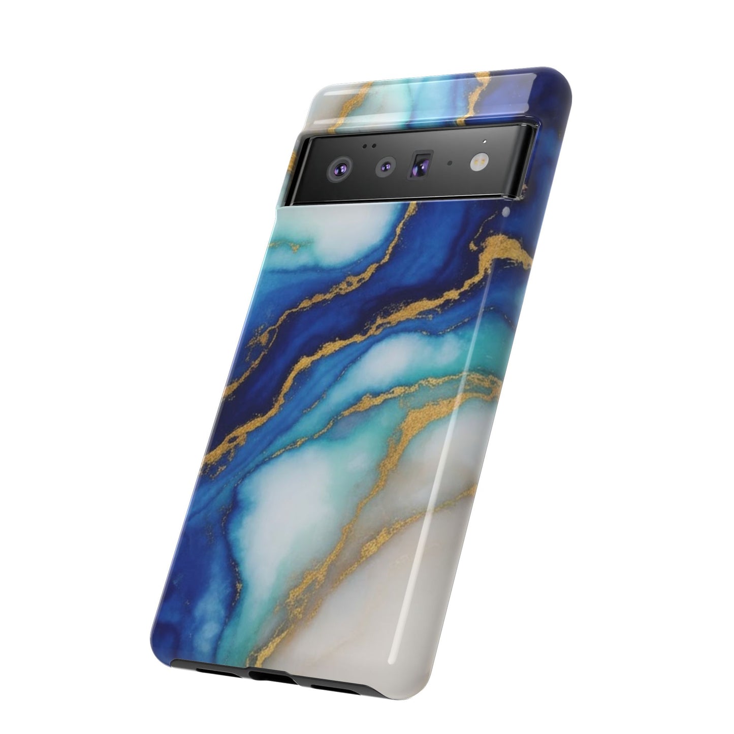 Blue & Gold Marble Phone Case – Luxury Resin Art Tough Case (iPhone, Samsung, Pixel)