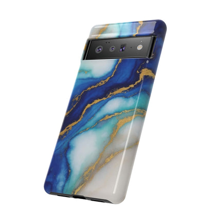 Blue & Gold Marble Phone Case – Luxury Resin Art Tough Case (iPhone, Samsung, Pixel)