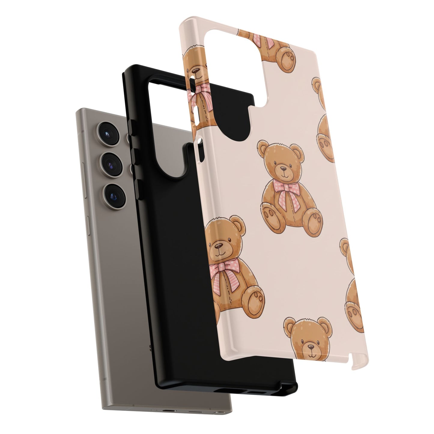 Teddy Bear Phone Case | Cute Coquette Aesthetic Pink Bear Pattern Case | Kawaii Soft Girl iPhone & Samsung Tough Protective Case