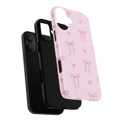 Pink Bow Heart Aesthetic Phone Case – Coquette Cute Tough Cover