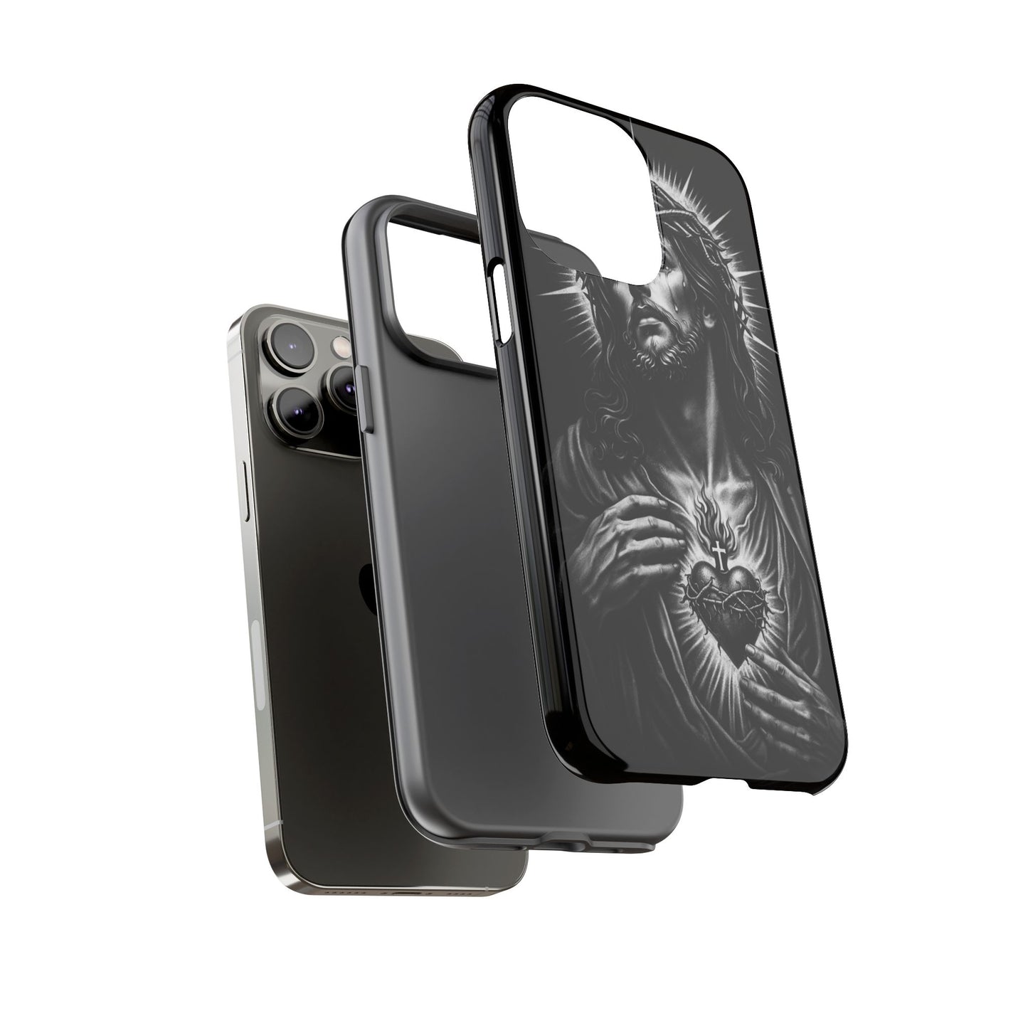 Jesus Sacred Heart Phone Case Black White Christian Faith Aesthetic