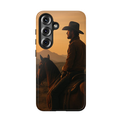 Western Cowboy Sunset Phone Case | Horse Rider Desert Aesthetic Tough Protective Case