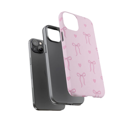 Pink Bow Heart Aesthetic Phone Case – Coquette Cute Tough Cover
