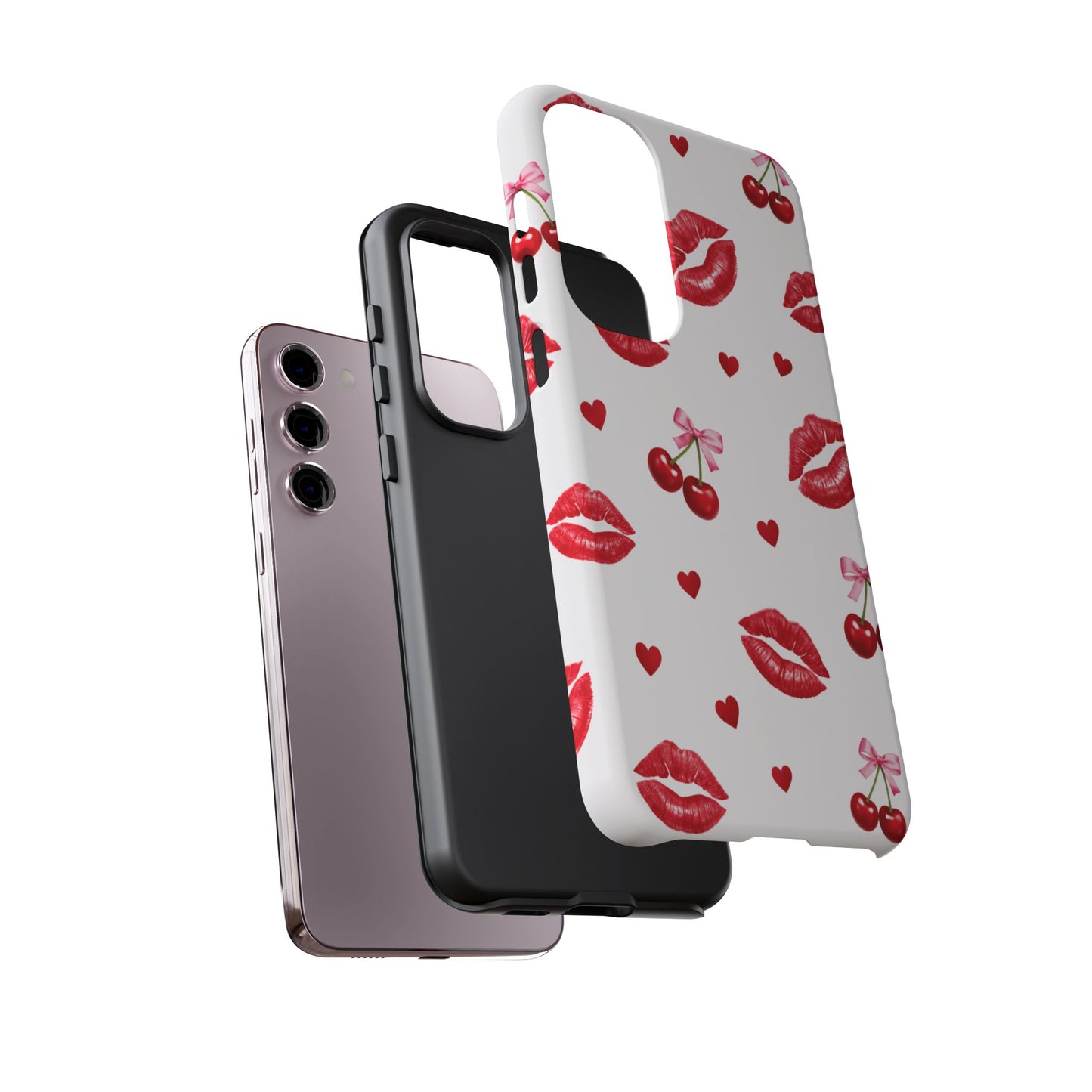 Red Lips & Cherry Phone Case – Y2K Retro Aesthetic Tough Cover