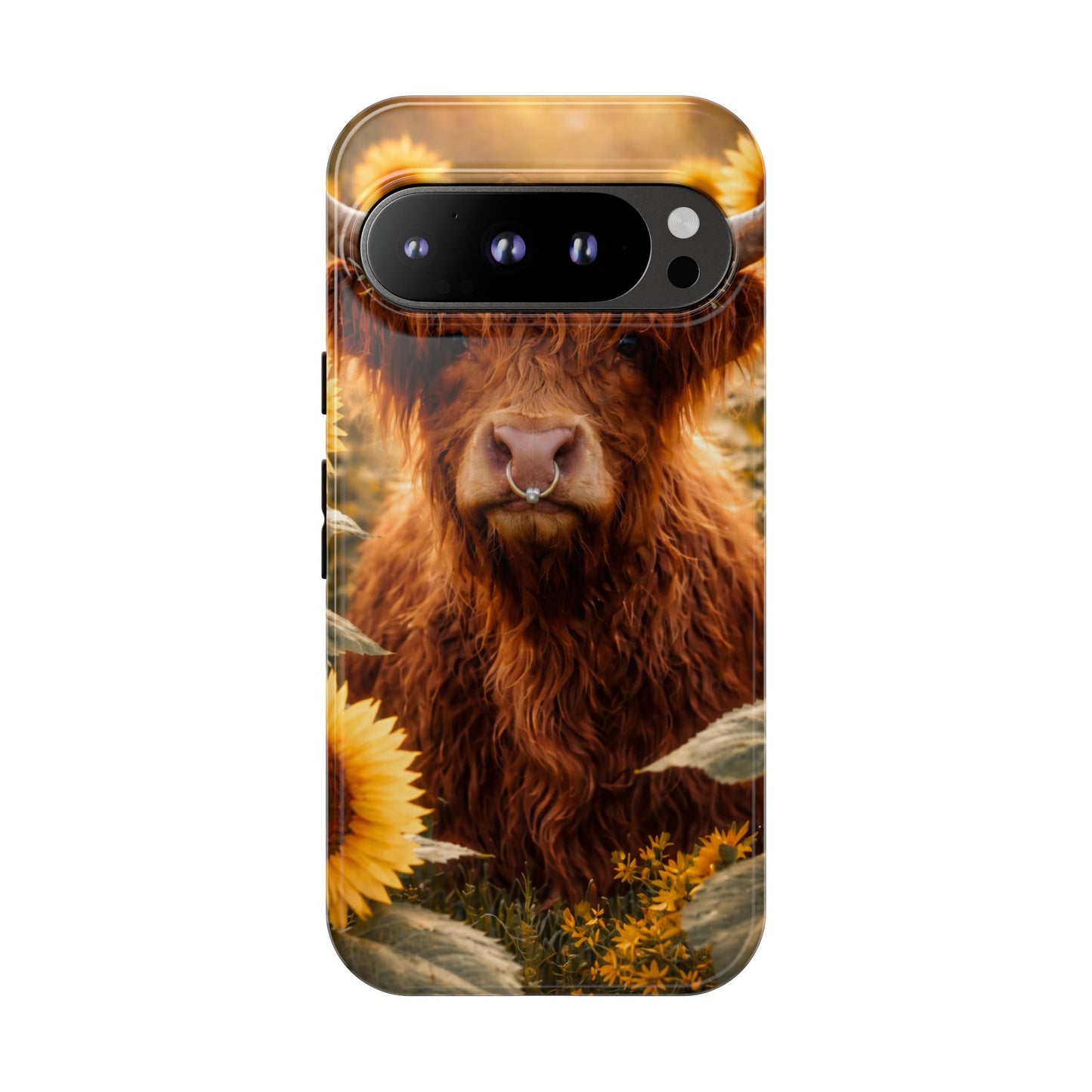 Highland Cow Sunflower Phone Case | Floral Farmhouse iPhone, Samsung Galaxy and Pixel Cover