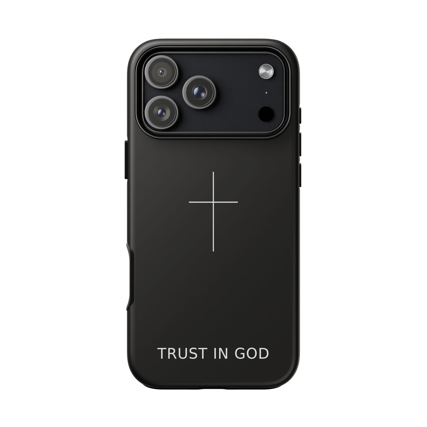 Trust in God Phone Case Minimal Cross Christian Black Tough Cover