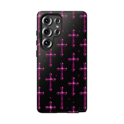 Neon Pink Cross Pattern Phone Case | Tough Protective Case for Iphone, Samsung Galaxy and Pixel