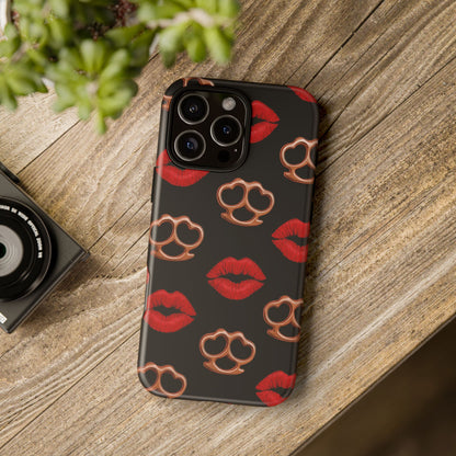 Red Lipstick & Knuckle Duster Phone Case | Bold Kiss Print Tough Protective Cover for Iphone, Samsung Galaxy and Pixel