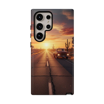Route 66 Sunset Desert Highway Phone Case – Road Trip Travel Aesthetic Tough Case