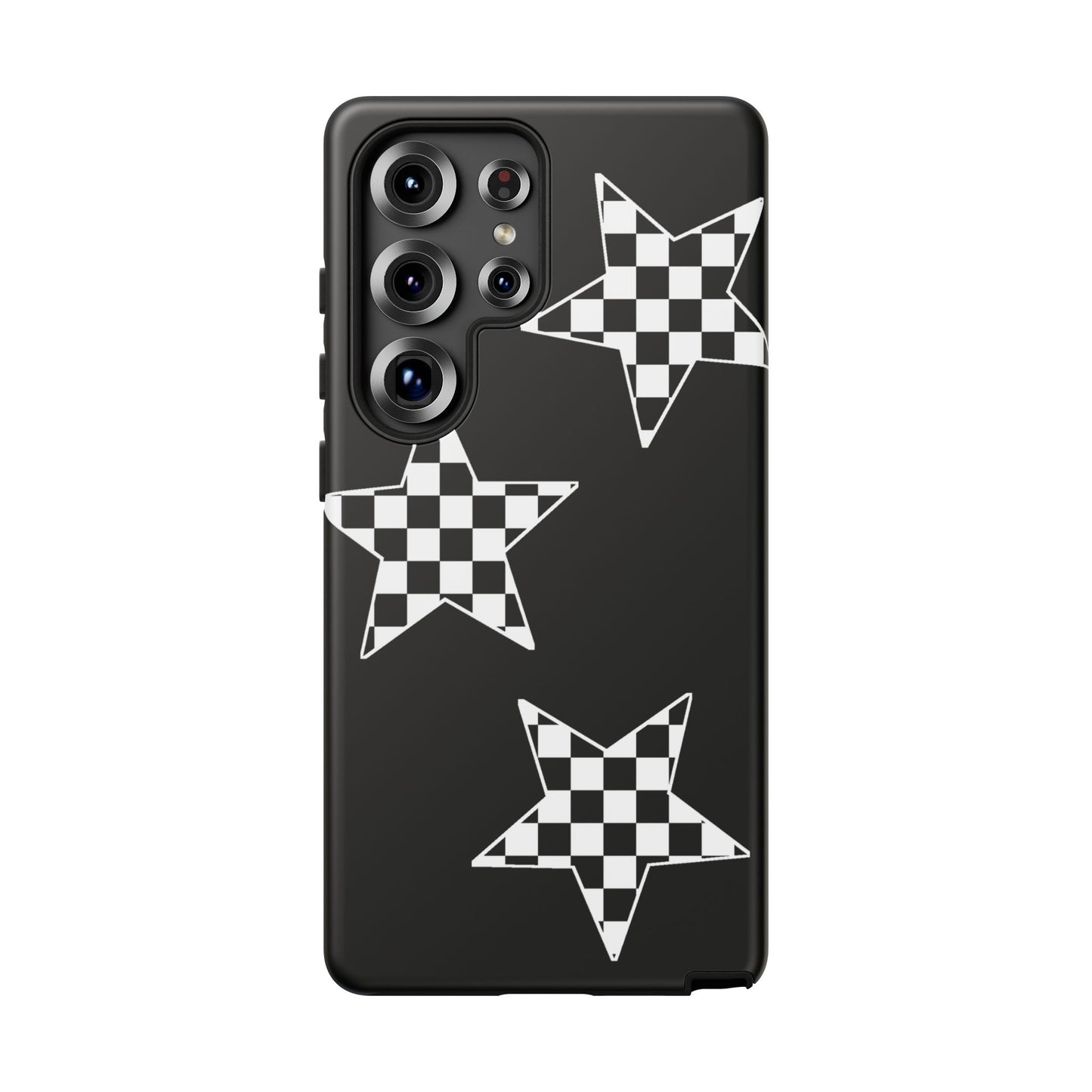 Checkered Star Tough Phone Case – Black Retro Graphic Protective Cover for Iphone, Samsung Galaxy and Pixel
