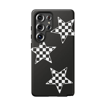 Checkered Star Tough Phone Case – Black Retro Graphic Protective Cover for Iphone, Samsung Galaxy and Pixel