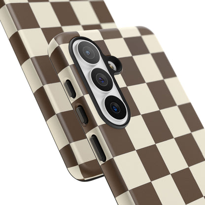 Mocha Checkerboard Phone Case | Neutral Aesthetic Checkered iPhone & Samsung Tough Case