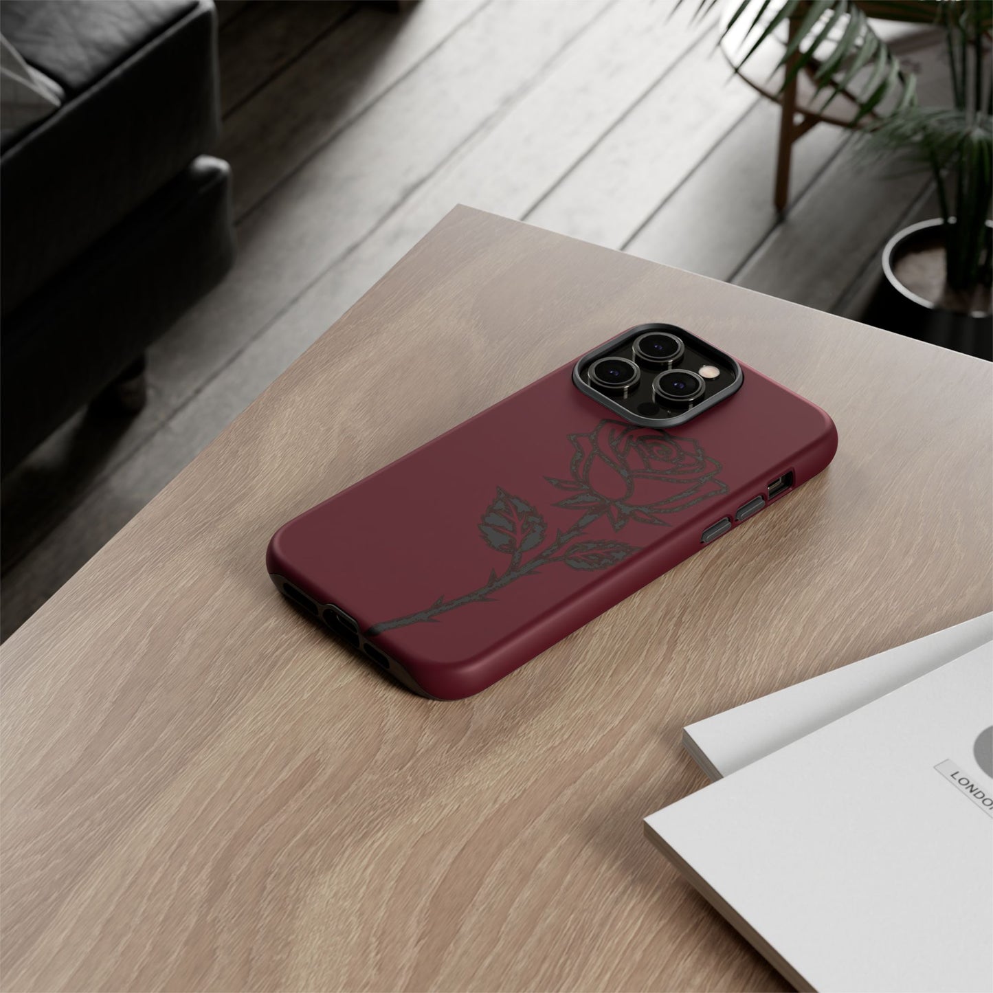 Black Rose Burgundy iPhone Case | Dark Aesthetic Shockproof Protective Cover