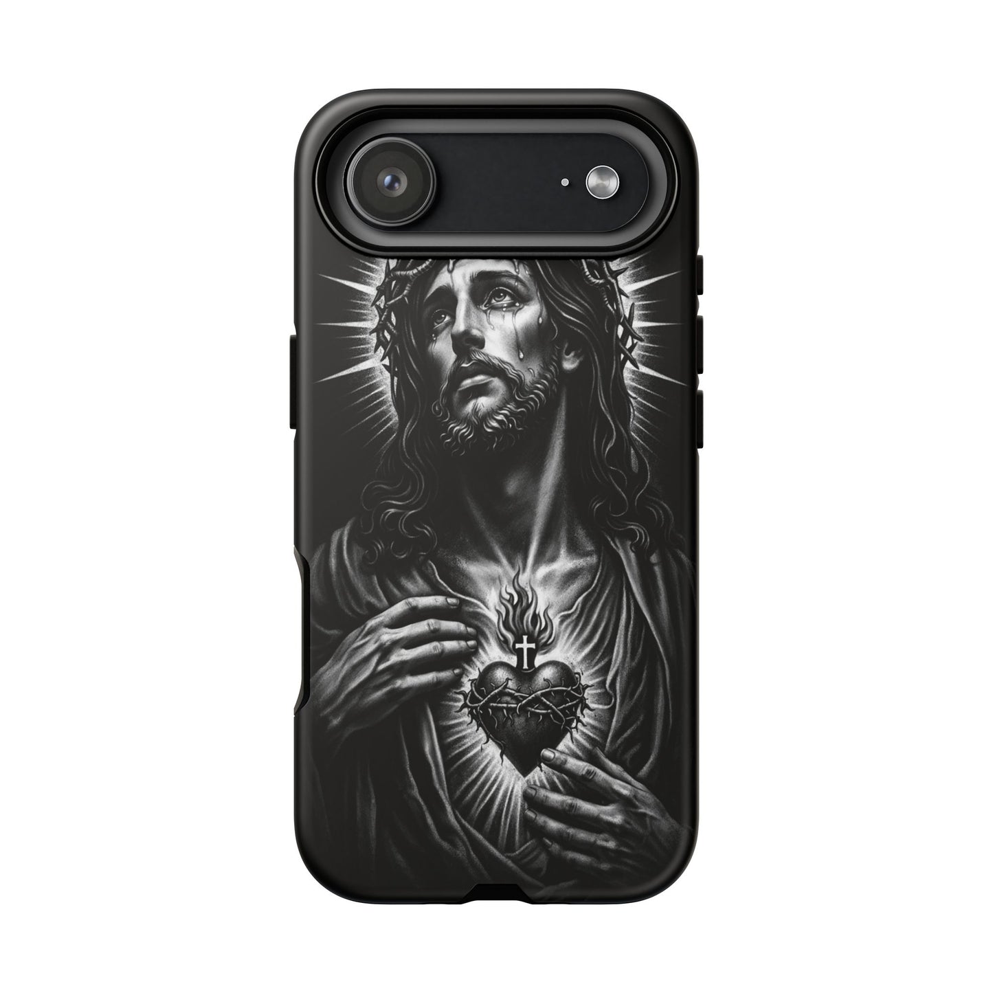Jesus Sacred Heart Phone Case Black White Christian Faith Aesthetic