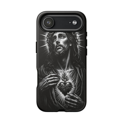 Jesus Sacred Heart Phone Case Black White Christian Faith Aesthetic