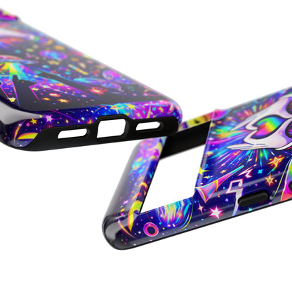 Rainbow Heart Hands Phone Case – Neon Galaxy EDM Festival Tough Cover