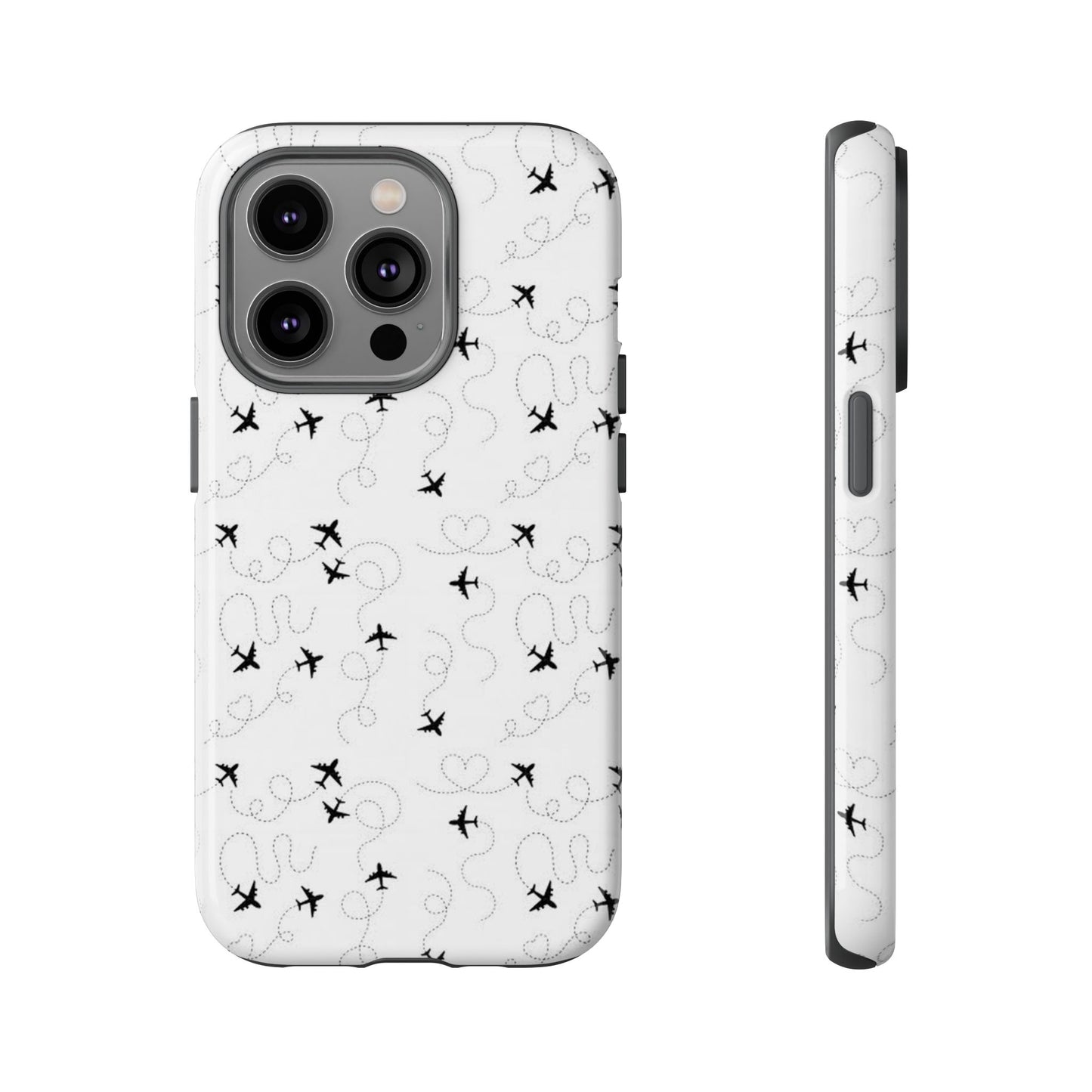 Minimal Paper Airplane Pattern Phone Case – Black White Aesthetic Tough Cover