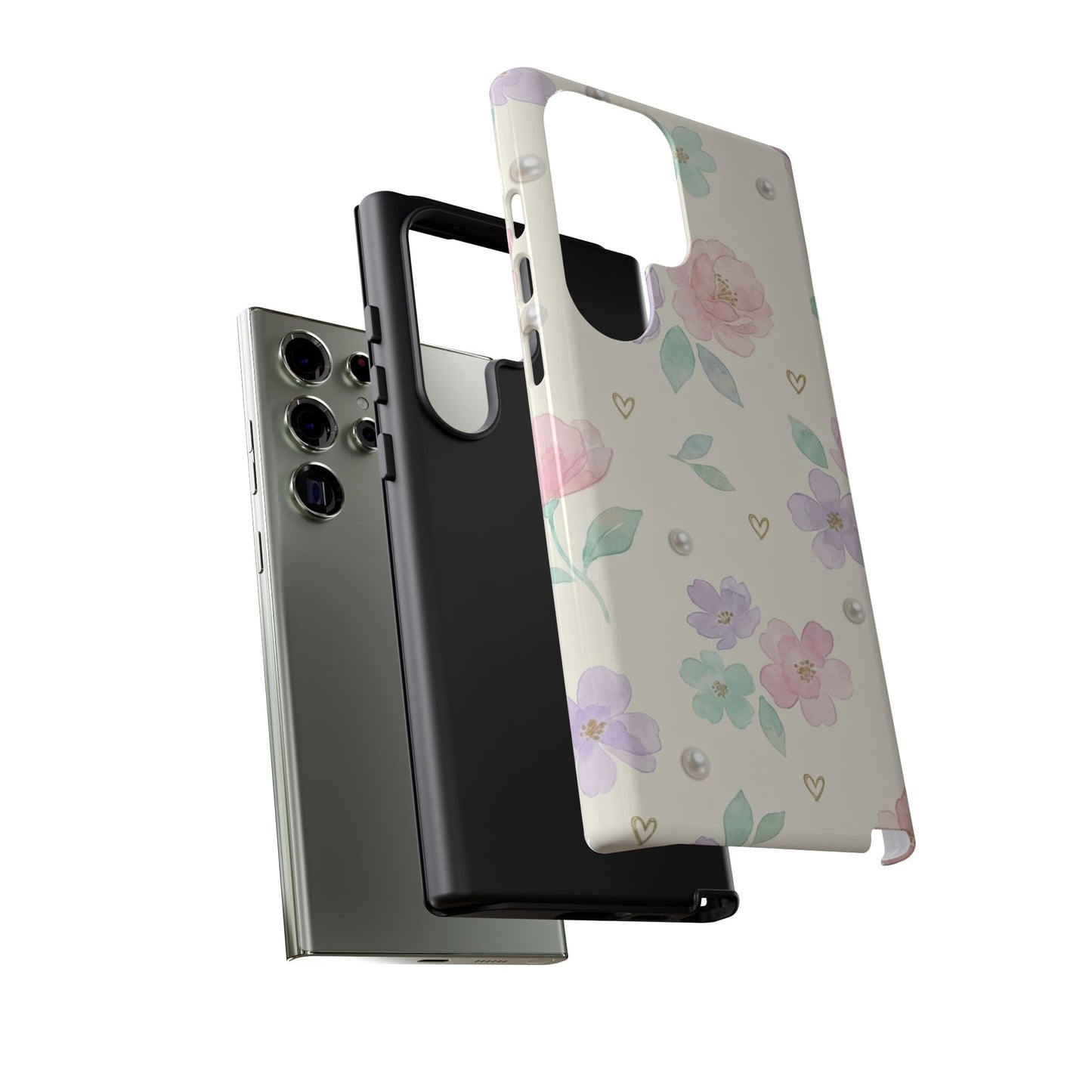 Pastel Floral Phone Case – Coquette Watercolor Flower Hearts Tough Case (iPhone, Samsung, Pixel)