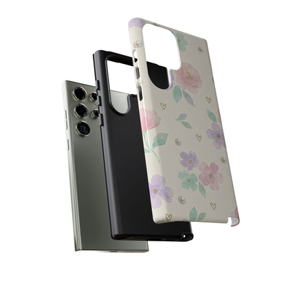 Pastel Floral Phone Case – Coquette Watercolor Flower Hearts Tough Case (iPhone, Samsung, Pixel)