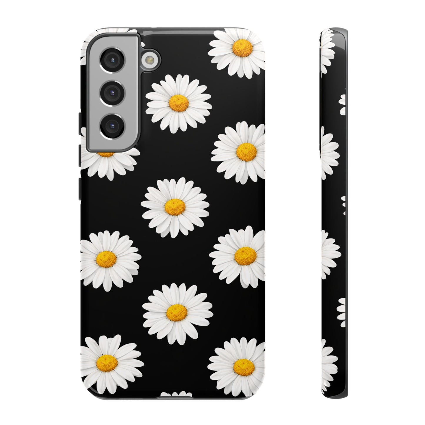 Black Daisy Floral Tough Phone Case – Cute Protective Cover for Iphone, Samsung Galaxy and Pixel