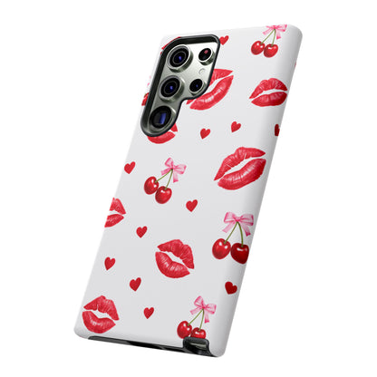 Red Lips & Cherry Phone Case – Y2K Retro Aesthetic Tough Cover