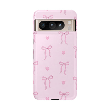 Pink Bow Heart Aesthetic Phone Case – Coquette Cute Tough Cover