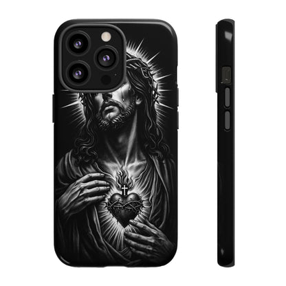 Jesus Sacred Heart Phone Case Black White Christian Faith Aesthetic