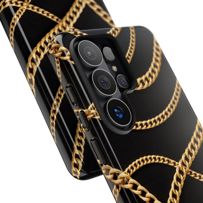 Luxury Gold Chain Phone Case – Black Designer Style Tough Protective Cover for Iphone, Samsung Galaxy and Pixel