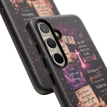 Christian Bible Verse Phone Case Pink Floral Faith Tough Protective Cover Gift