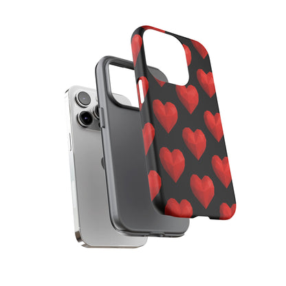 Red Heart Phone Case – Geometric Heart Pattern Tough Case (Black)